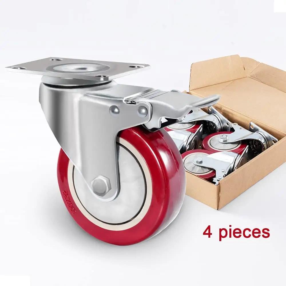 Rubber Wheel Universal Wheel Heavy Industrial With Brake Universal 5 Inch Caster Wheels