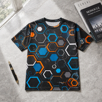 T-shirt à manches courtes en popeline 3D AOP pour homme, 100% polyester, charbon, motif hexagonal, séchage rapide, respirant, col rond, prêt à être expédié