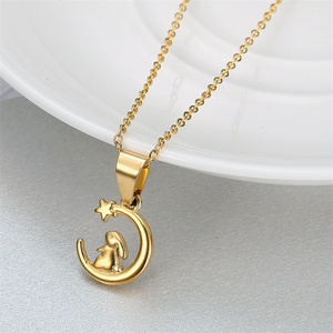Nouveautés Personnalisé Petite Amie Cadeau Tempérament <span class=keywords><strong>Zodiaque</strong></span> Lapin Étoile Lune Jade Lapin Pendentif Dames Niche Design Collier - Product Image 1