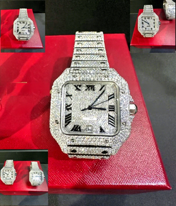 Luxury Automatic Mechanical <b>Watch</b> <b>Men</b> Women Stainless Steel <b>Square</b> Case Glass Dial 10 Bar Water Resistant VVS Moissanite Iced - Product Image 1