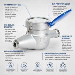 Compteur d'eau en acier inoxydable de 3/4 pouce DN20, compteur de débit mécanique à jet unique pour appartement et <span class=keywords><strong>maison</strong></span> - Product Image 3