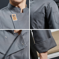 Chemise de travail à manches longues grise pour hommes, costume de serveur, uniforme de responsable de restaurant, vêtements de serveur pour cuisiniers, uniformes de chef respirants