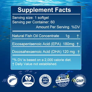 Oem/odm minyak ikan suplemen Epa Dha <span class=keywords><strong>18</strong></span> <span class=keywords><strong>12</strong></span> <span class=keywords><strong>Omega</strong></span> <span class=keywords><strong>3</strong></span> 1000mg mata otak hati Halal <span class=keywords><strong>Softgel</strong></span> kapsul - Product Image 2