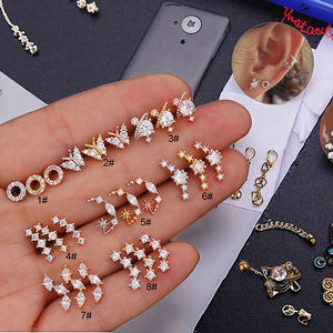 Cuerpo Quirúrgico Industrial de Acero Inoxidable, Piercing de Oreja, Joyería Antitragus Rook, Circón de Corte Dorado - Product Image 4