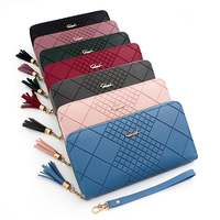 Dompet Wanita Model Clutch Vintage Terbaru dengan Ritsleting Panjang, Bahan PU, Desain Tas Tangan