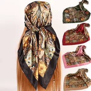 New Printed Fashion Small Shawl Women Scarves Headscarf Wholesale Cheap 90 Square Vintage Paisley Silky Scarf Customizable