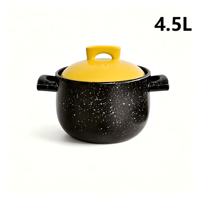 Casserole en céramique marron style flocon de neige 4,5 L avec couvercle jaune, antiadhésive de qualité supérieure, structure microporeuse, compatible gaz et lave-vaisselle