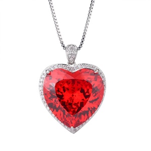 High Quality 20*20mm Heart Cut Cubic Zirconia Pendant Jewelry Trendy Bright Finish Eco-friendly Copper Large Red Heart Necklace - Product Image 1