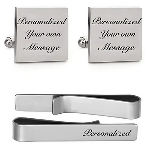 Set di <span class=keywords><strong>Gemelli</strong></span> Personalizzati in Acciaio Inossidabile <span class=keywords><strong>Argento</strong></span> con Logo, per <span class=keywords><strong>Uomo</strong></span> - Product Image 4