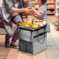 Sac de courses réutilisable en PLA avec roulettes, grande capacité, chariot de courses pliable, sac à roulettes, poignée robuste (argent moyen)