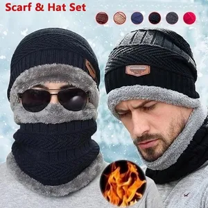 Высококачественная Зимняя Шапка-бини, шарф, теплая вязаная шапка, плотная зимняя шапка с флисовой подкладкой, теплая шапка для мужчин и женщин