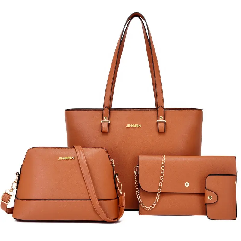 Custom logo PU Leather Ladies Shoulder Hand bag 4 pcs Luxury Purse and Handbags Set Large Cute Women Tote Bags