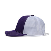 Gorra de Béisbol Deportiva Casual Unisex de 6 Paneles con Visera Plana Ajustable, de Tela de Malla Blanca y Morado Oscuro, para Niños, para las Cuatro Estaciones