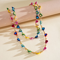 Collier Cœur en Émail Color Block Tendance Dopamine, Chaîne de Clavicule Esthétique de Luxe Faite Main, Accessoires de Cou Empilables