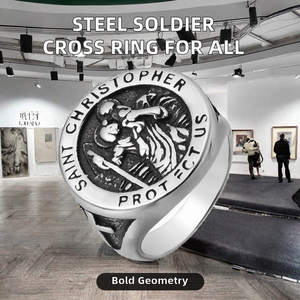 Anillos de Boda de Oro de 18K con Cruz Cristiana de San Cristóbal, Estilo Religioso, Hechos a Medida en Titanio SS8-836R para Hombres <span class=keywords><strong>y</strong></span> Mujeres - Product Image 2