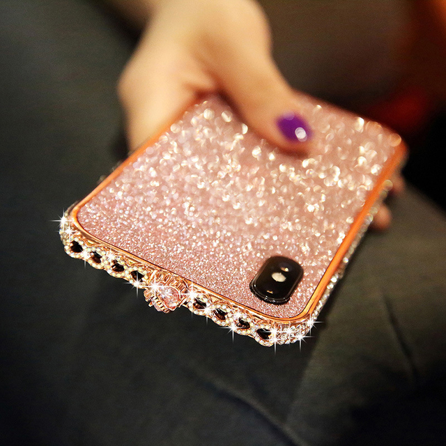 High Quality Luxury Rhinestone Metal Diamond Border Glitter Pink Phone Case for iPhone 15pro Max Phone Case Anti Drop