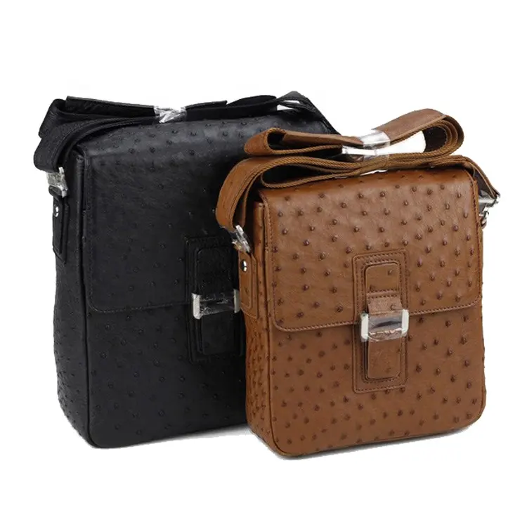 High quality custom design genuine ostrich leather skin shoulder messenger bag for men