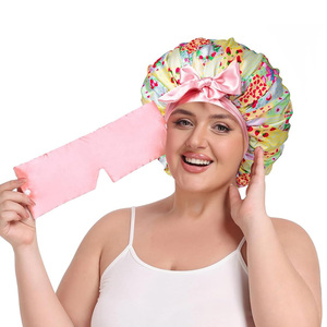 2025 thiết kế mới hai lớp Satin tóc nắp ca-pô với mặt nạ Mắt Lụa ngủ cap với Tie <span class=keywords><strong>Head</strong></span> bọc cho xoăn tóc tự nhiên - Product Image 3