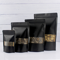 Emballage Personnalisé Imprimé Refermable Noir Mat, Sachet Alimentaire Doypack en Papier Kraft avec Fenêtre et Fermeture Zip