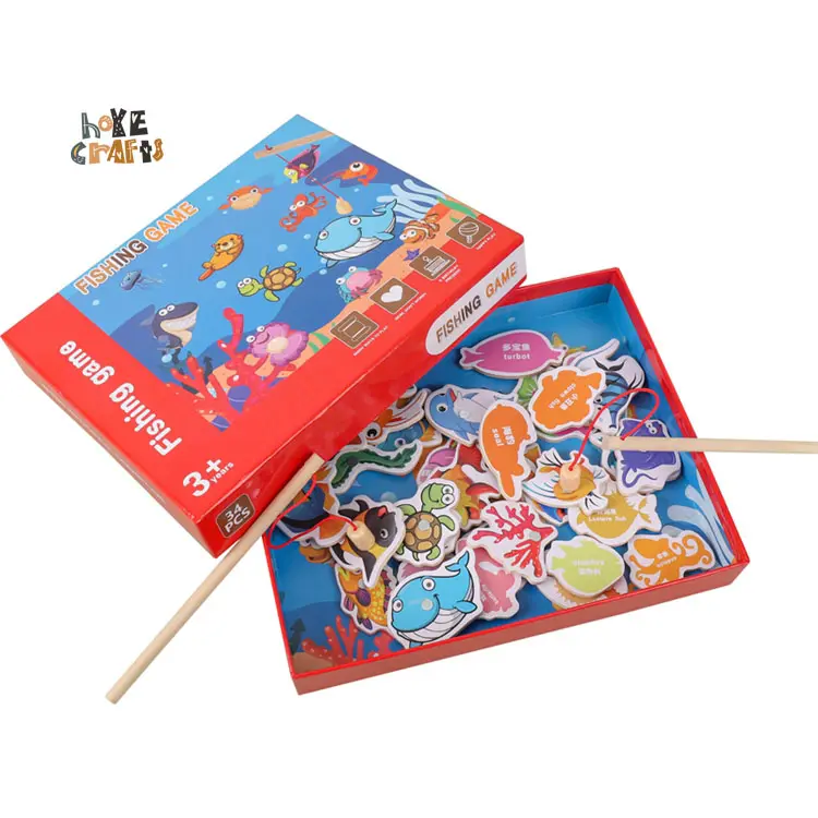 Kid Early Learning fish cognition toy wooden magnetic fishing game toy