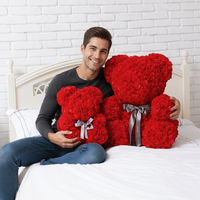 Hfloral 40cm Vente en gros Usine Ours en fleurs artificielles modernes et réalistes en mousse PE faites à la main, ours en peluche décoratif, cadeau de mariage