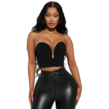 Summer Corset Tops For Women Fashion Sexy Black V-Neck Tops Strapless Short Bustier Women Tops