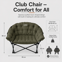 Fauteuil lune surdimensionné rembourré personnalisé, robuste, capacité 330 lbs, pliable, pour camping, canapé de luxe, portable, chaise de gym extérieure