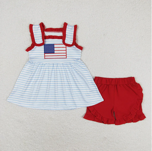 Baby Girls Flag 4th Of July Sibling Rompers <b>Clothes</b> Sets - Product Image 6