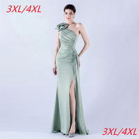 31992-S #   Robe de soirée en satin ornée de fleurs pliées à la main et de cristaux, pour femmes rondes, grandes tailles et très grandes tailles