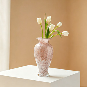 Jarrón de Flores de Vidrio Rosa Estilo Francés Vintage, Elegante Jarrón para Plantas Acuáticas, Adorno Decorativo para Mesa de Hogar - Product Image 4