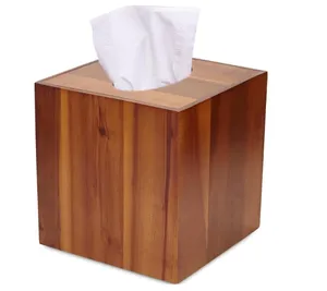 Handmade Tissue Box Beautiful Real Wood Square Cube Cover in Rich Brown Created by Skilled Artisans
