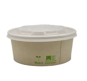 Cuenco de Papel kraft para sopa y ensalada, contenedor de sopa, tazón de cartón pla de bambú, con tapa, 1000ml