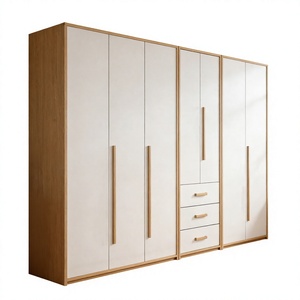 Nordic Style Wooden Wardrobe Drawers Hinged Door <b>Modern</b> Floating <b>Shelves</b> Bedroom Storage Large Capacity Easy Home Furniture - Product Image 2
