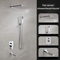 Colonne de douche carrée encastrée de luxe moderne 10 pouces à 3 fonctions avec robinets thermostatiques chromés et pommeau de pluie mural