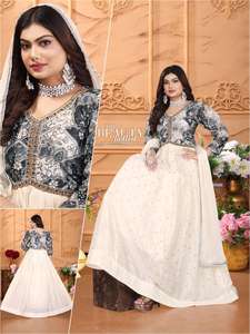 Robe Anarkali en Chinon brodée de qualité supérieure, tenue ethnique indienne longue et évasée pour femmes, avec manches longues et dupatta pour les mariages et les festivals - Product Image 3