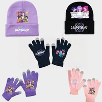 Gorro de Punto con Estampado de KPop Demon Hunters, Forrado de Felpa, Cálido para Invierno, para Mujer, Estilo Anime, Informal