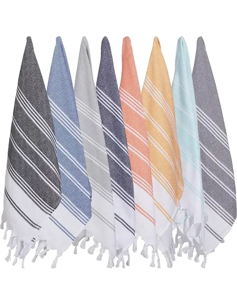 कस्टम उच्च गुणवत्ता वाले प्रिंट सैंड फ्री टर्किश बीच तौलिया थोक कॉटन बीच टर्किश तौलिए लटकन के साथ