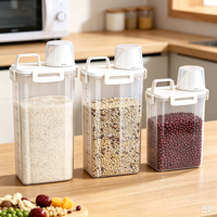 Bouteille de stockage alimentaire carrée en plastique transparent pour la cuisine, étanche à l'humidité, hermétique, 2,1-3L, récipient pour céréales, riz, grains multiples