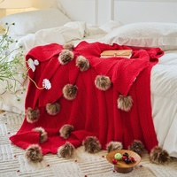 Couverture de sieste d'hiver Ruijing Mifeier en chenille unie douce avec pompons en fourrure, accessoire de décoration intérieure pour le bureau