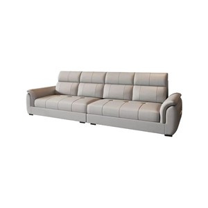 Sofá de Cuero Crema, Línea Recta, Convertible, Moderno, Minimalista, Muebles para Sala de Estar, para Apartamentos Pequeños, Uso en Alquiler - Product Image 5