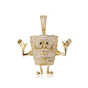 Mode Kartun Sponge Bob Celana Persegi Bertatahkan Zirkon Liontin Hip Hop Street Trend Kalung Perhiasan - Product Image 1