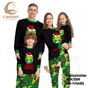 Pijamas Navideños Elegantes de Punto, Oferta Especial 2026, Conjunto de Pijamas Familiares con Estampado de <span class=keywords><strong>Grinch</strong></span> para Fiestas Navideñas en Casa - Product Image 1