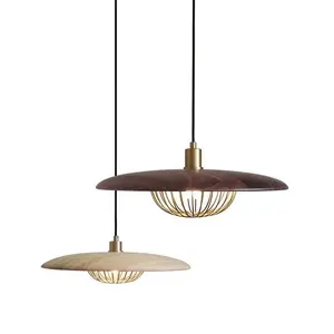 帽子ランプシェードペンダントシャンデリアわびさび和風ライトLiying Homestay Walnut Color Round Restaurant Bar Ceiling Lamp