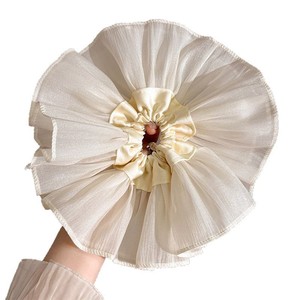 Serre-tête en tissu maille douce avec fleur trompette, accessoire pour cheveux multi-couches avec chouchous - Product Image 5