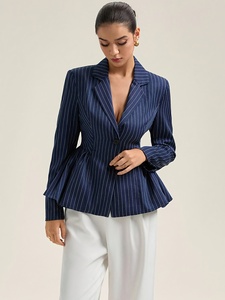 Blazer a Rayas de Moda para <span class=keywords><strong>Mujer</strong></span>, Novedad de 2025 - Dobladillo Abullonado, Cuello de Solapa, Mangas Largas, Fabricante de Ropa para <span class=keywords><strong>Mujer</strong></span> - Product Image 3