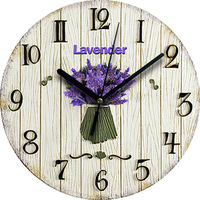 Jam Dinding Dekoratif Set Empat Buah Bertekstur Kayu MDF Gaya Art Deco Lavender, Beroperasi dengan Baterai, Senyap, untuk Dapur dan Ruang Tamu