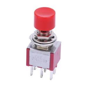 Pequeño Botón de plástico impermeable rojo bloqueo 6 pines 6Mm pequeño interruptor de palanca Terminal de soldadura tipo botón interruptor de palanca