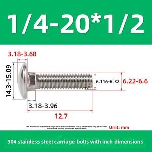 Mỹ Anh 304 thép không gỉ vận chuyển bu lông 1/4-20 đầu Kệ vít với một nửa đầu vuông cổ mạ vận chuyển vít - Product Image 3