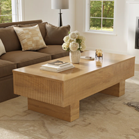 Table basse relevable cannelée de 47,2 po avec rangement, table en bois moderne