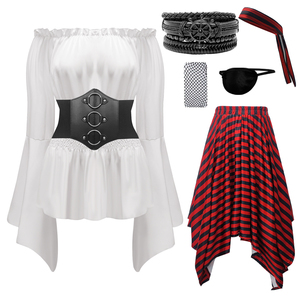 <span class=keywords><strong>Disfraz</strong></span> de Pirata del Caribe para <span class=keywords><strong>Mujer</strong></span>, Top, Falda, Brazalete, Parche, Pañuelo, Medias de Seda, Faja, Conjunto Completo para Halloween, Carnaval, Fiesta - Product Image 1